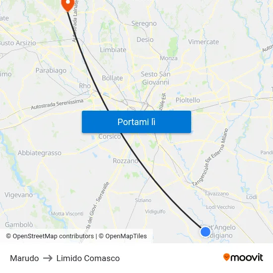 Marudo to Limido Comasco map