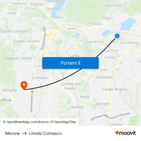 Merone to Limido Comasco map