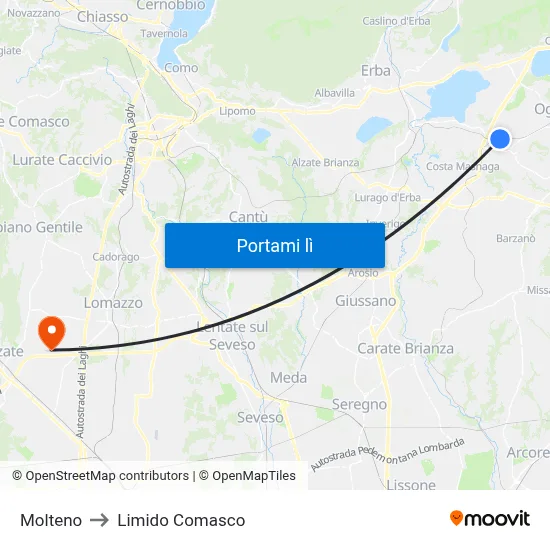 Molteno to Limido Comasco map