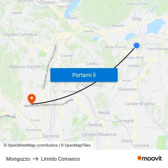 Monguzzo to Limido Comasco map