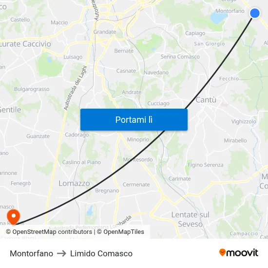 Montorfano to Limido Comasco map