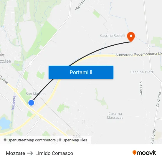 Mozzate to Limido Comasco map