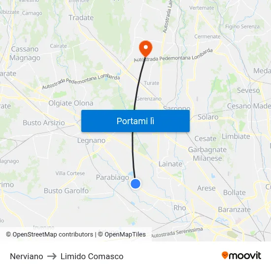 Nerviano to Limido Comasco map