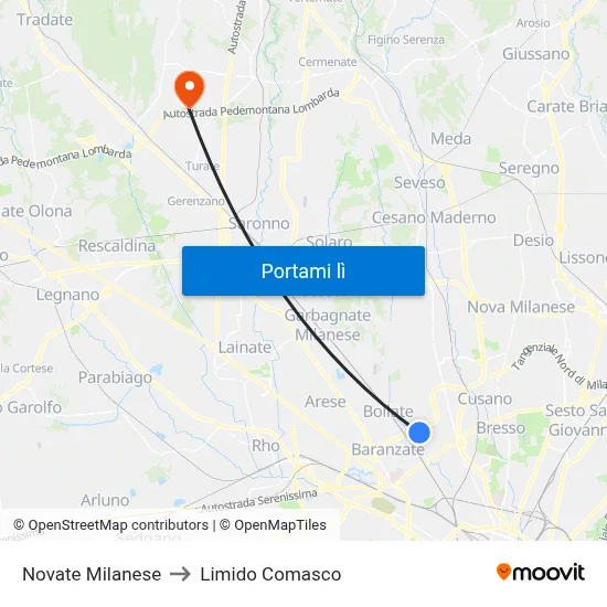 Novate Milanese to Limido Comasco map
