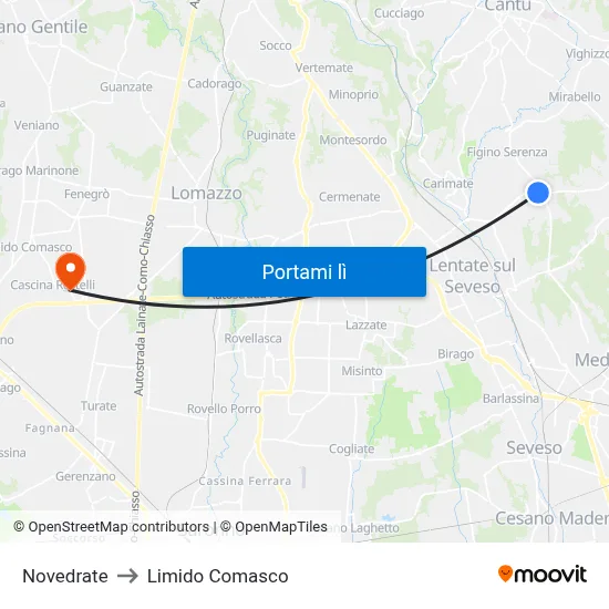 Novedrate to Limido Comasco map