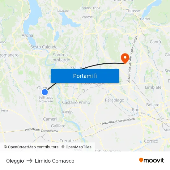 Oleggio to Limido Comasco map