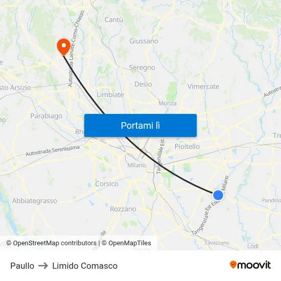 Paullo to Limido Comasco map