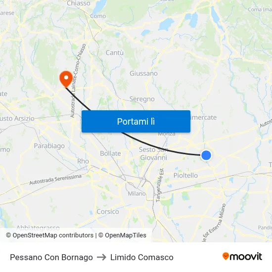 Pessano Con Bornago to Limido Comasco map