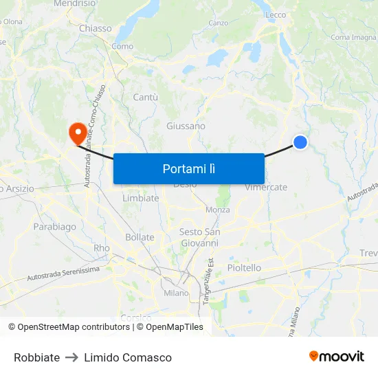Robbiate to Limido Comasco map