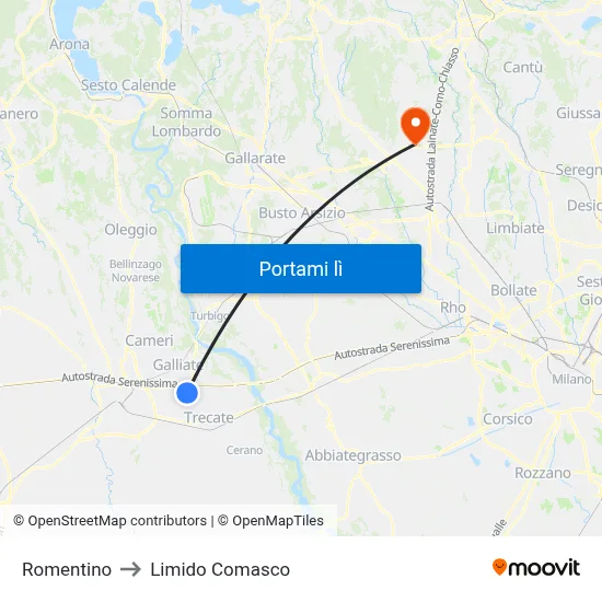 Romentino to Limido Comasco map