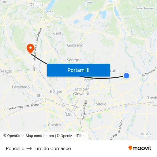 Roncello to Limido Comasco map