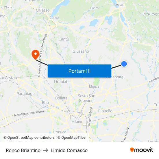 Ronco Briantino to Limido Comasco map
