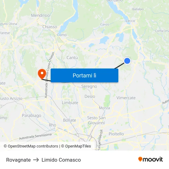 Rovagnate to Limido Comasco map