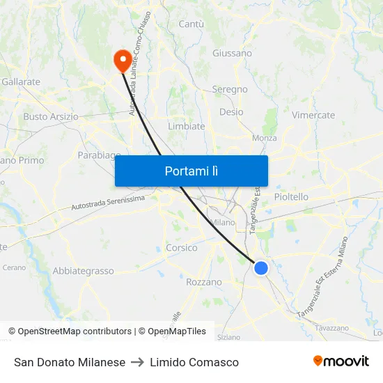San Donato Milanese to Limido Comasco map