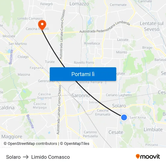 Solaro to Limido Comasco map