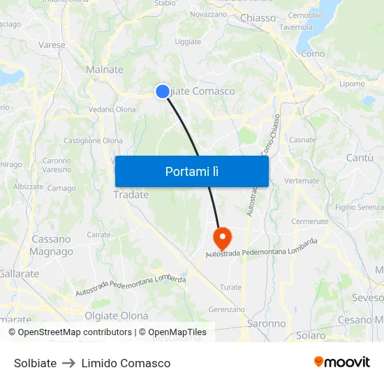 Solbiate to Limido Comasco map