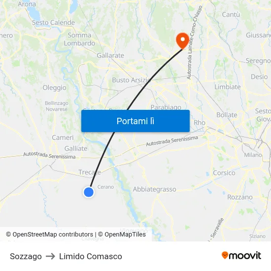 Sozzago to Limido Comasco map