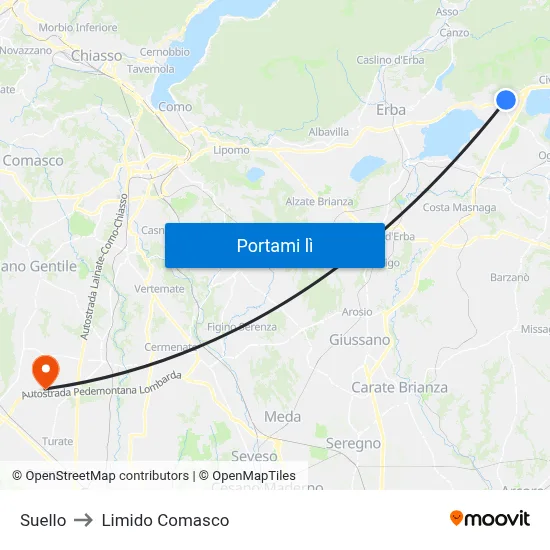 Suello to Limido Comasco map