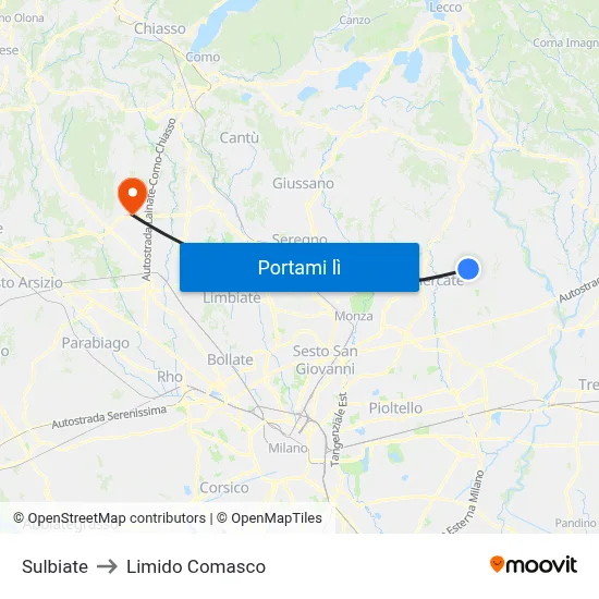Sulbiate to Limido Comasco map