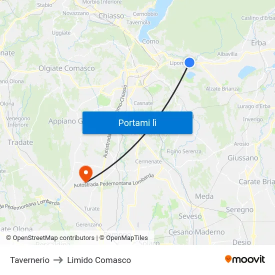Tavernerio to Limido Comasco map