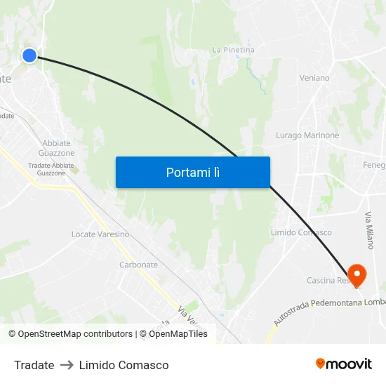 Tradate to Limido Comasco map
