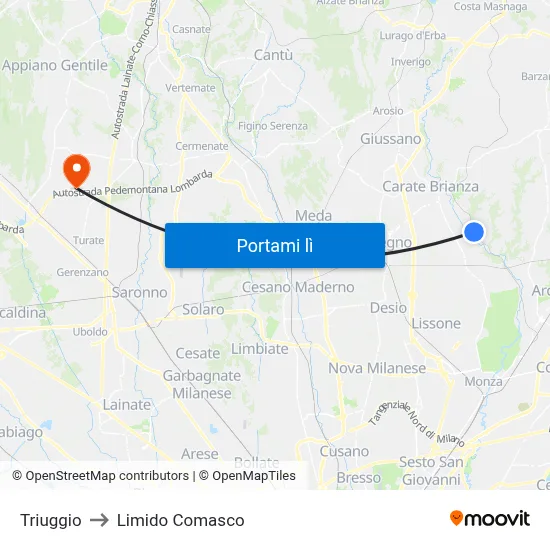 Triuggio to Limido Comasco map