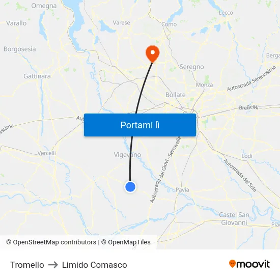 Tromello to Limido Comasco map