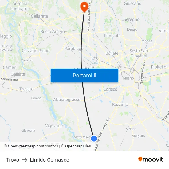 Trovo to Limido Comasco map