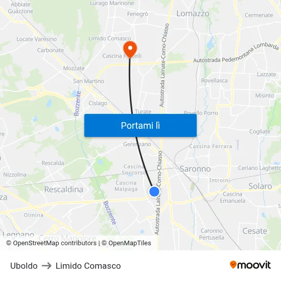 Uboldo to Limido Comasco map