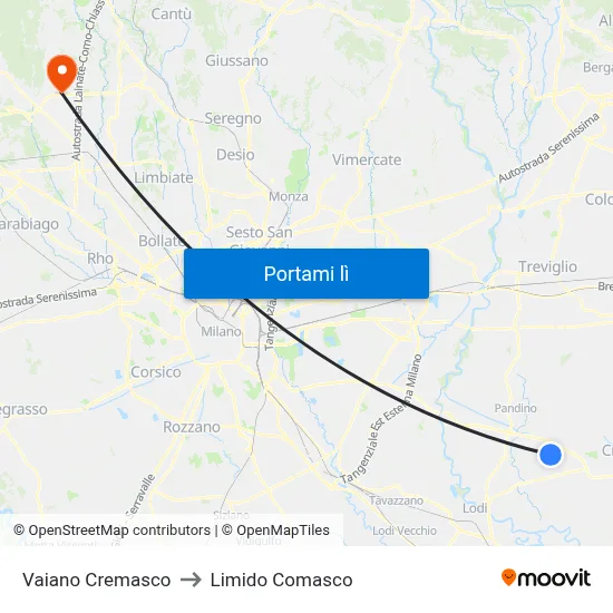 Vaiano Cremasco to Limido Comasco map