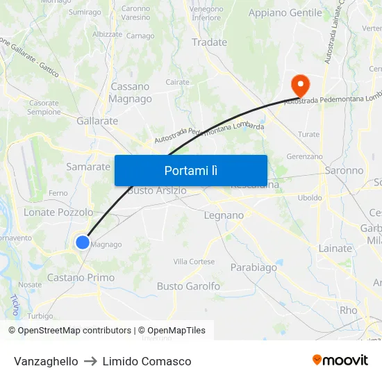 Vanzaghello to Limido Comasco map