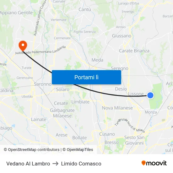Vedano Al Lambro to Limido Comasco map