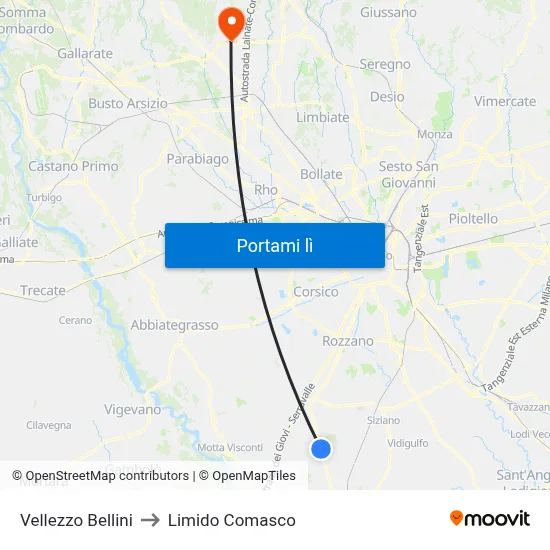 Vellezzo Bellini to Limido Comasco map