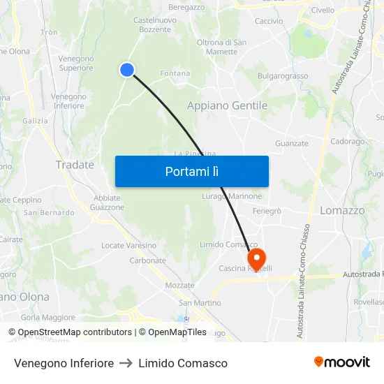 Venegono Inferiore to Limido Comasco map