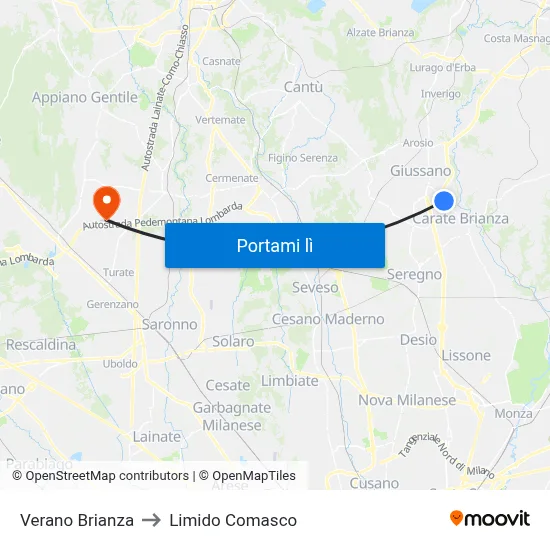 Verano Brianza to Limido Comasco map