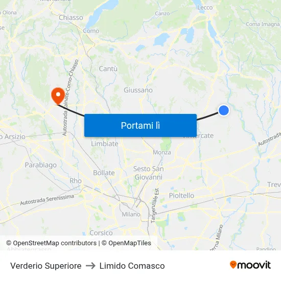 Verderio Superiore to Limido Comasco map