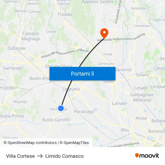 Villa Cortese to Limido Comasco map