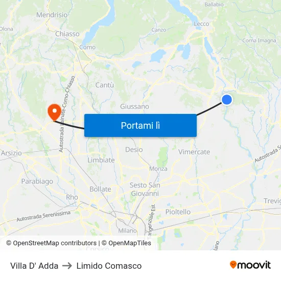 Villa D' Adda to Limido Comasco map