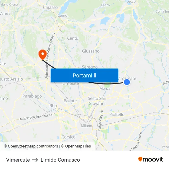 Vimercate to Limido Comasco map