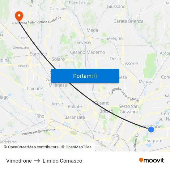 Vimodrone to Limido Comasco map