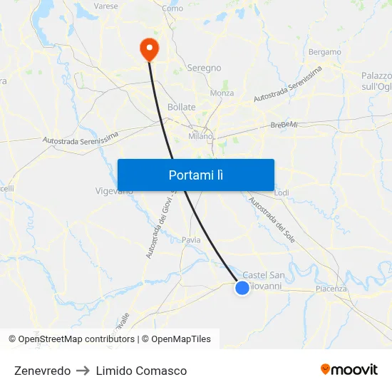 Zenevredo to Limido Comasco map