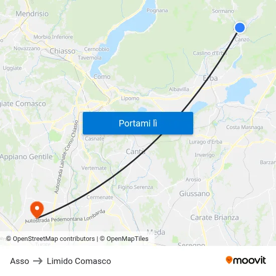 Asso to Limido Comasco map