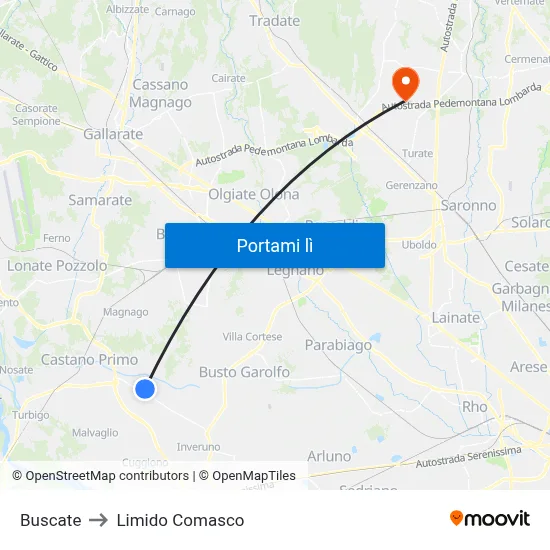 Buscate to Limido Comasco map