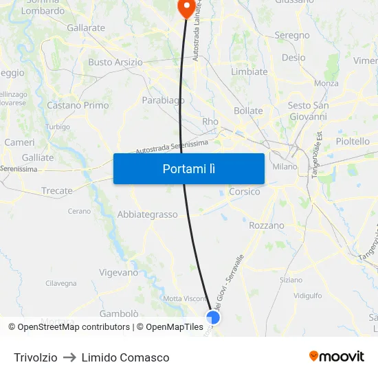 Trivolzio to Limido Comasco map