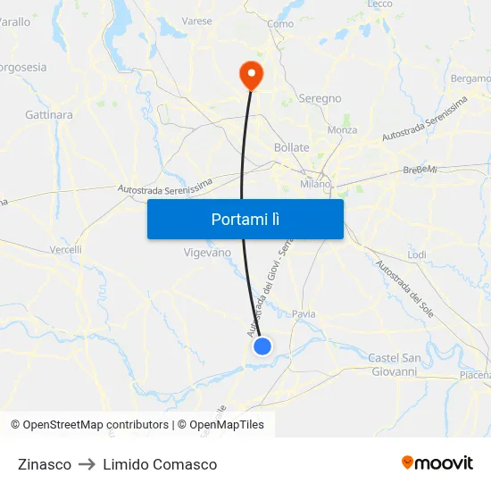 Zinasco to Limido Comasco map