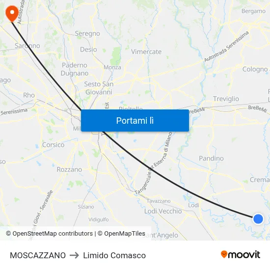 MOSCAZZANO to Limido Comasco map