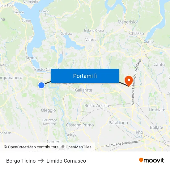 Borgo Ticino to Limido Comasco map