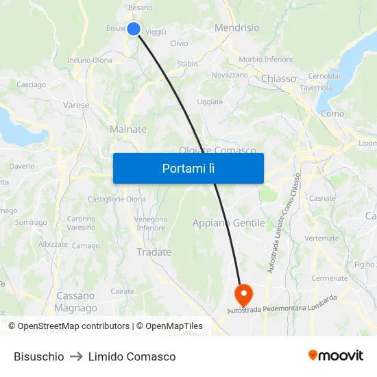 Bisuschio to Limido Comasco map