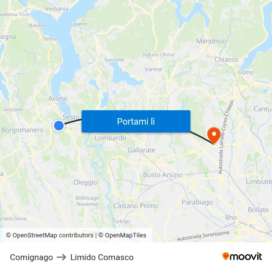 Comignago to Limido Comasco map