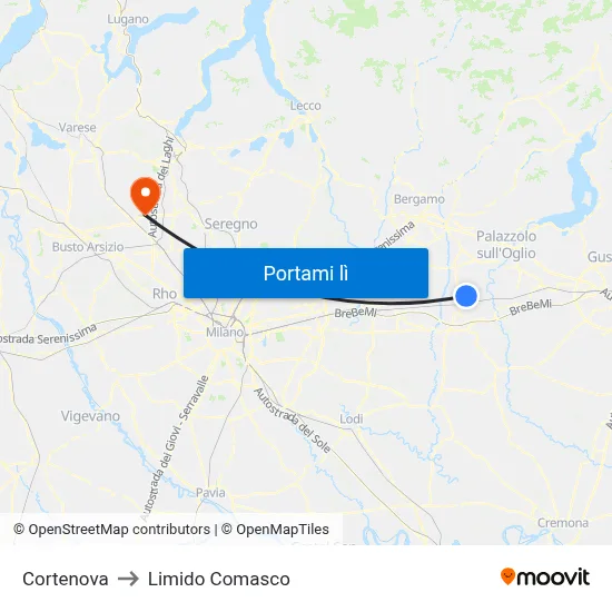 Cortenova to Limido Comasco map